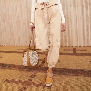 Ulla Johnson Alden Cargo Pants Trouser Drawstring Waist Khaki Foldover Sz. 0